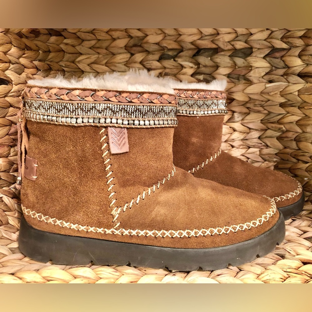 Laidback London Nyali Booties Suede Tan Beaded Braided Eu 40 US 9